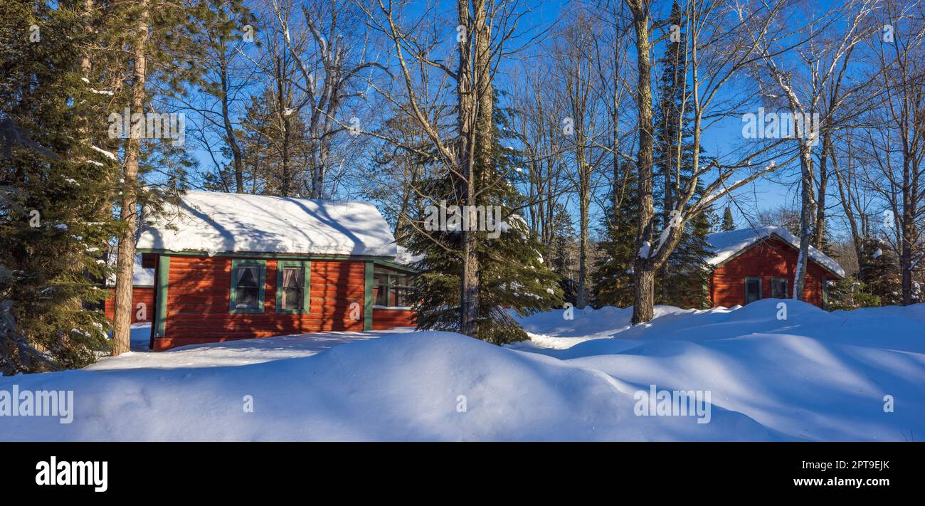 Log cabin resort in northern Wisconsin Stock Photo Alamy
