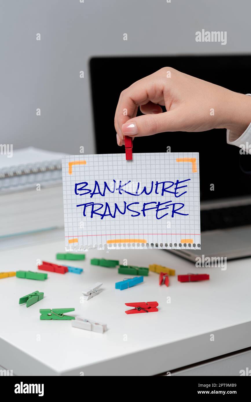 Text caption presenting Bank Wire TransferElectronic transfer of money ...