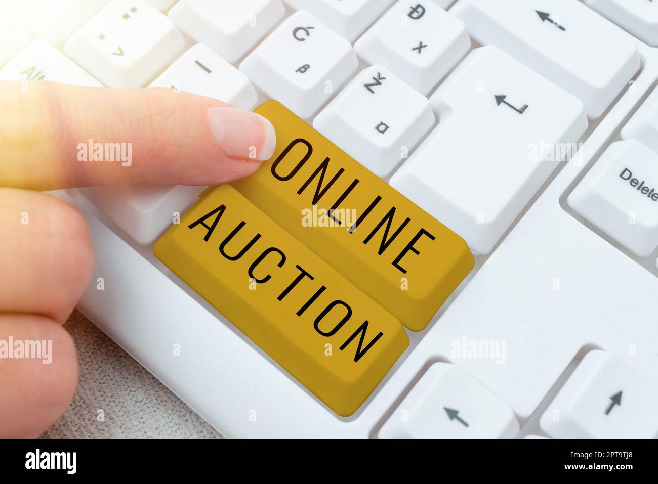 Conceptual caption Online Auction, Business showcase digitized sale