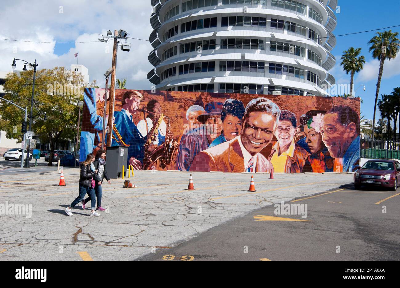 Mural of great jazz musicians at Capitoll Records in Hollywood, CA