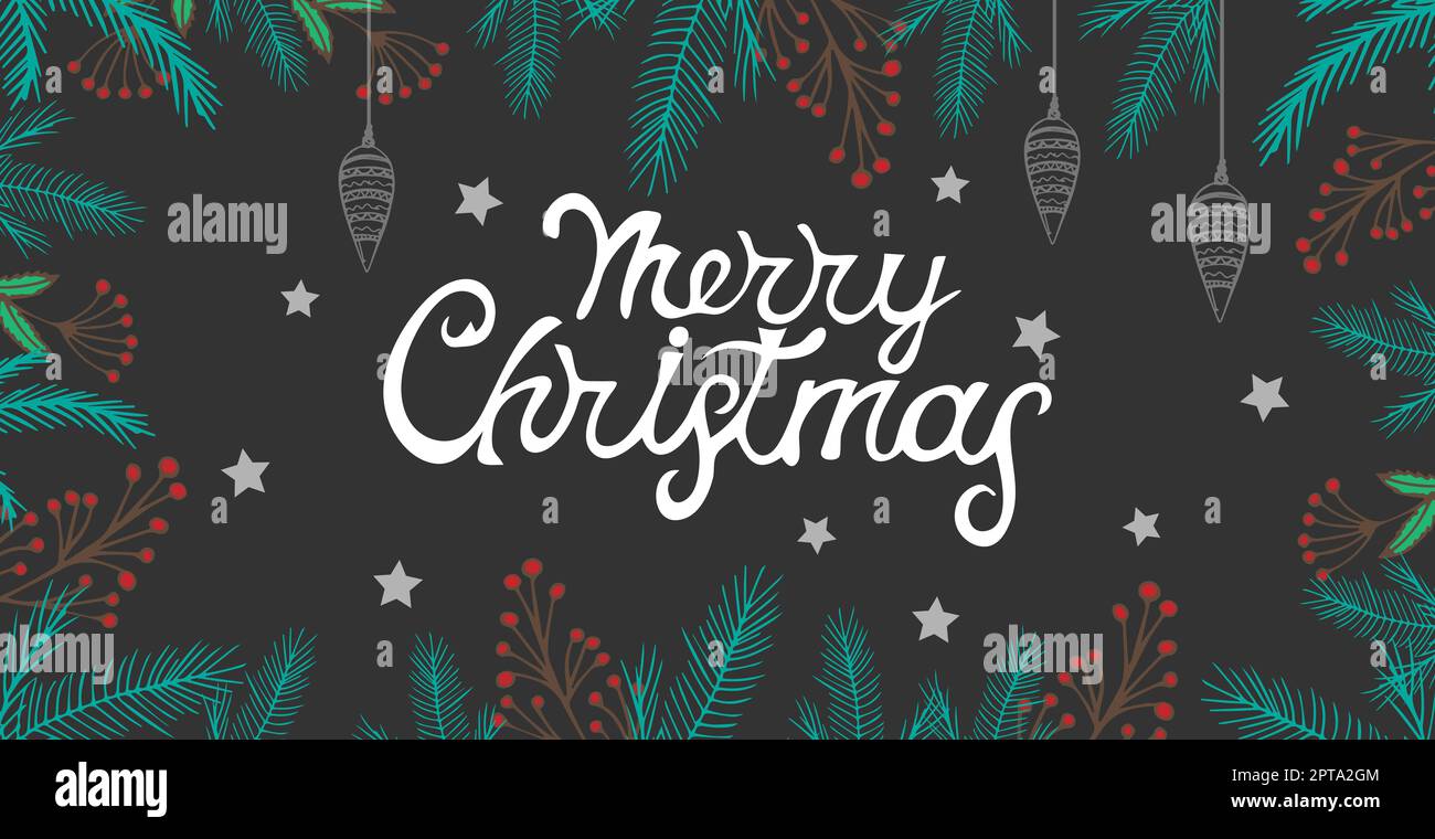 Merry Christmas calligraphy lettering isolated on dark web background ...
