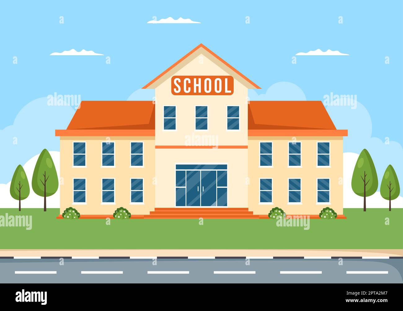 Primary School with Building Structure and Eksterior in Template Hand ...