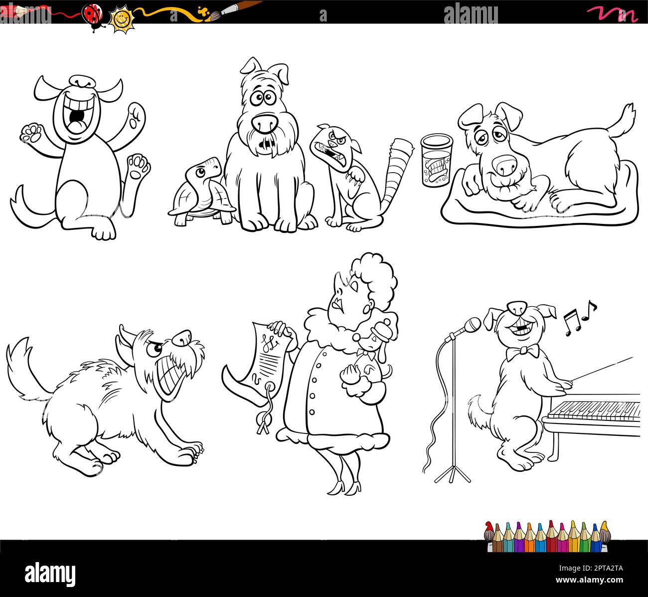 cartoon dogs and pets animal characters set coloring page Stock Vector ...