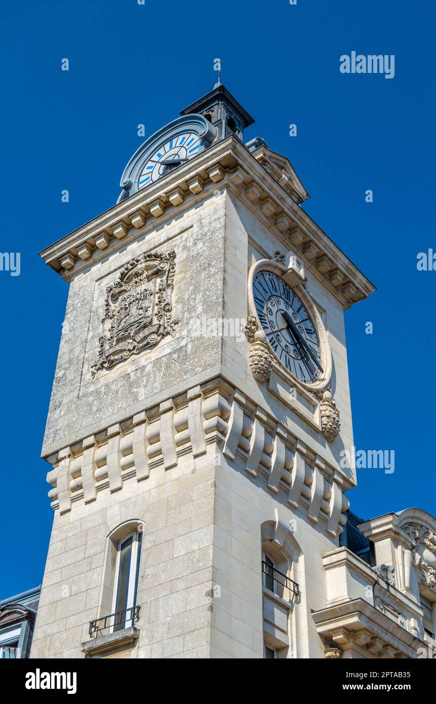 Tower of the building of Bayonne railway station, southern France Stock