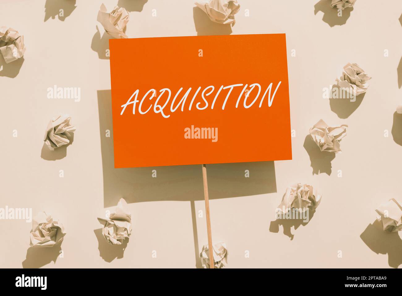 Conceptual display Acquisition, Word Written on process of forming an evaluation by discerning and comparing Important Ideas On Piece Of Wood With Mag Stock Photo