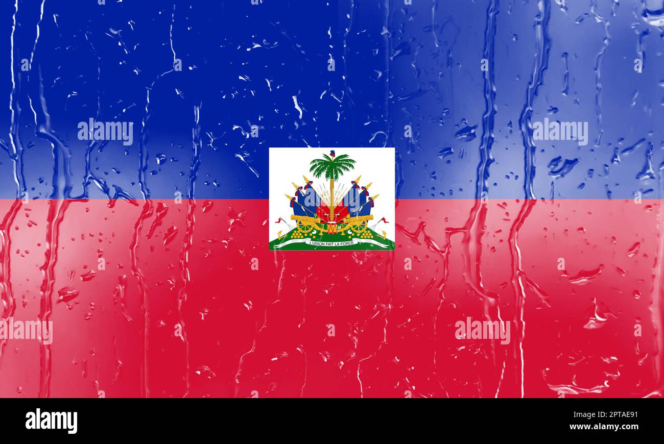 3D Flag of Haiti on a glass with water drop background Stock Photo - Alamy