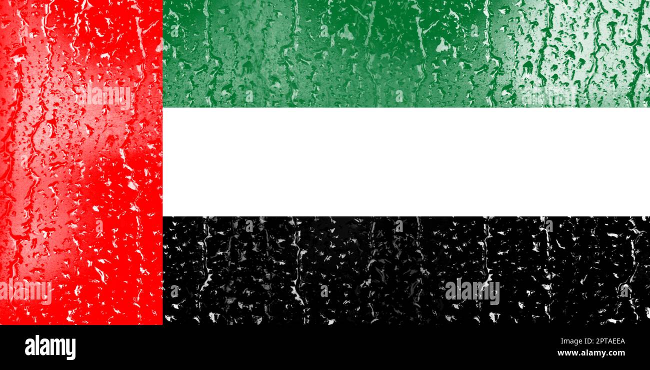 3D Flag of United Arab Emirates on a glass with water drop background ...