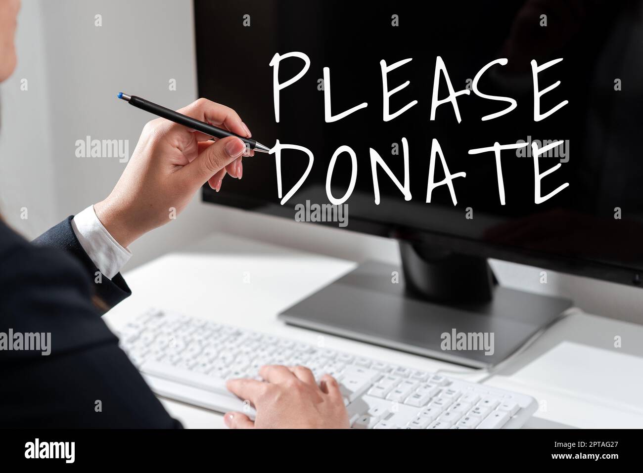 Conceptual caption Please Donate. Business concept Supply Furnish Hand out  Contribute Grant Aid to Charity Abstract Programmer Typing Antivirus Codes  Stock Photo - Alamy