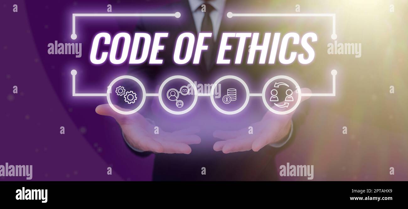 Text sign showing Code Of Ethics, Concept meaning Moral Rules Ethical