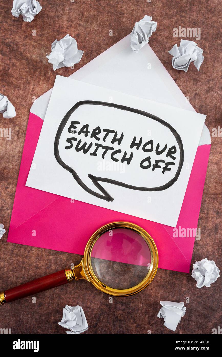 Sign displaying Earth Hour Switch Off, Business concept The Lights Out Event Annual Movement Planet Day Stock Photo