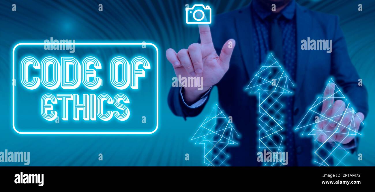 Sign displaying Code Of Ethics, Word for Moral Rules Ethical Integrity