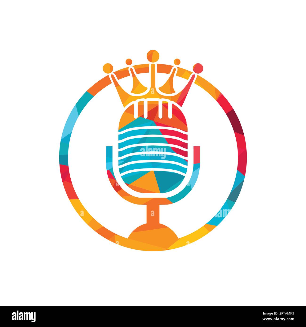 Podcast king vector logo design. King music logo design concept Stock