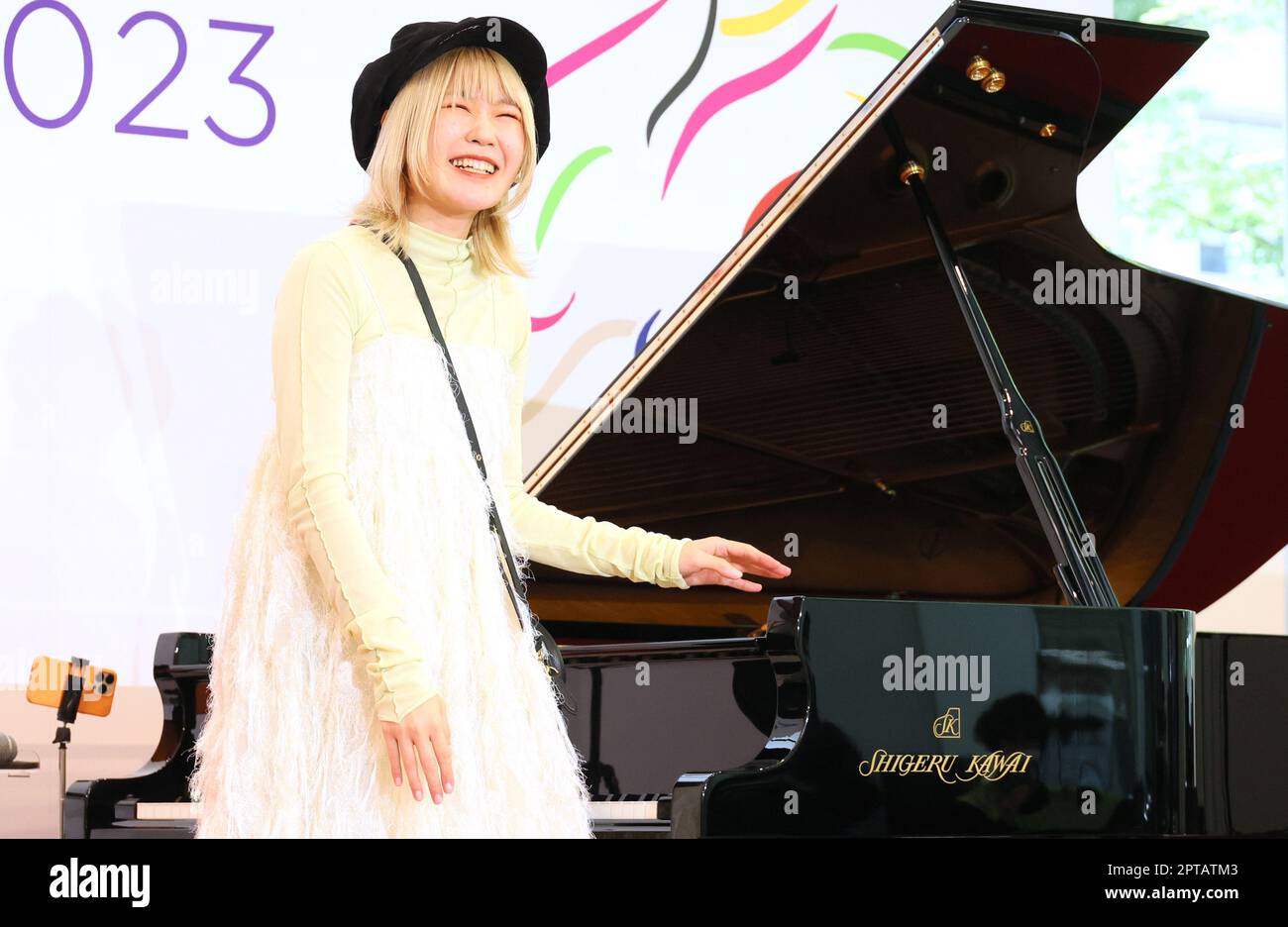 Tokyo, Japan. 27th Apr, 2023. Japanese street pianist Haramichan plays