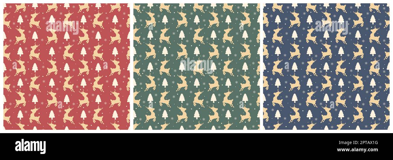 Set of Christmas Background Seamless Pattern Design With Santa Claus ...