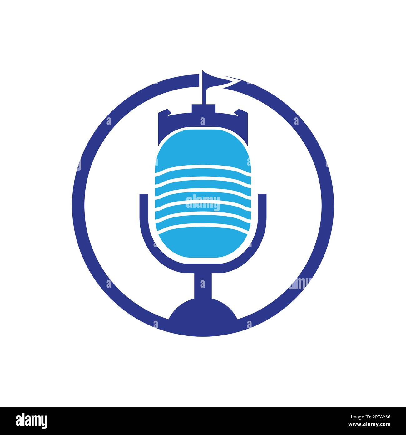 Castle podcast vector logo design. Fortress with microphone vector icon design. Stock Vector