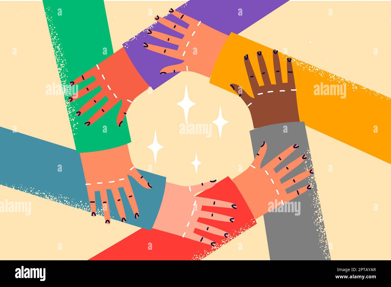 Diverse people hold hands in circle Stock Vector