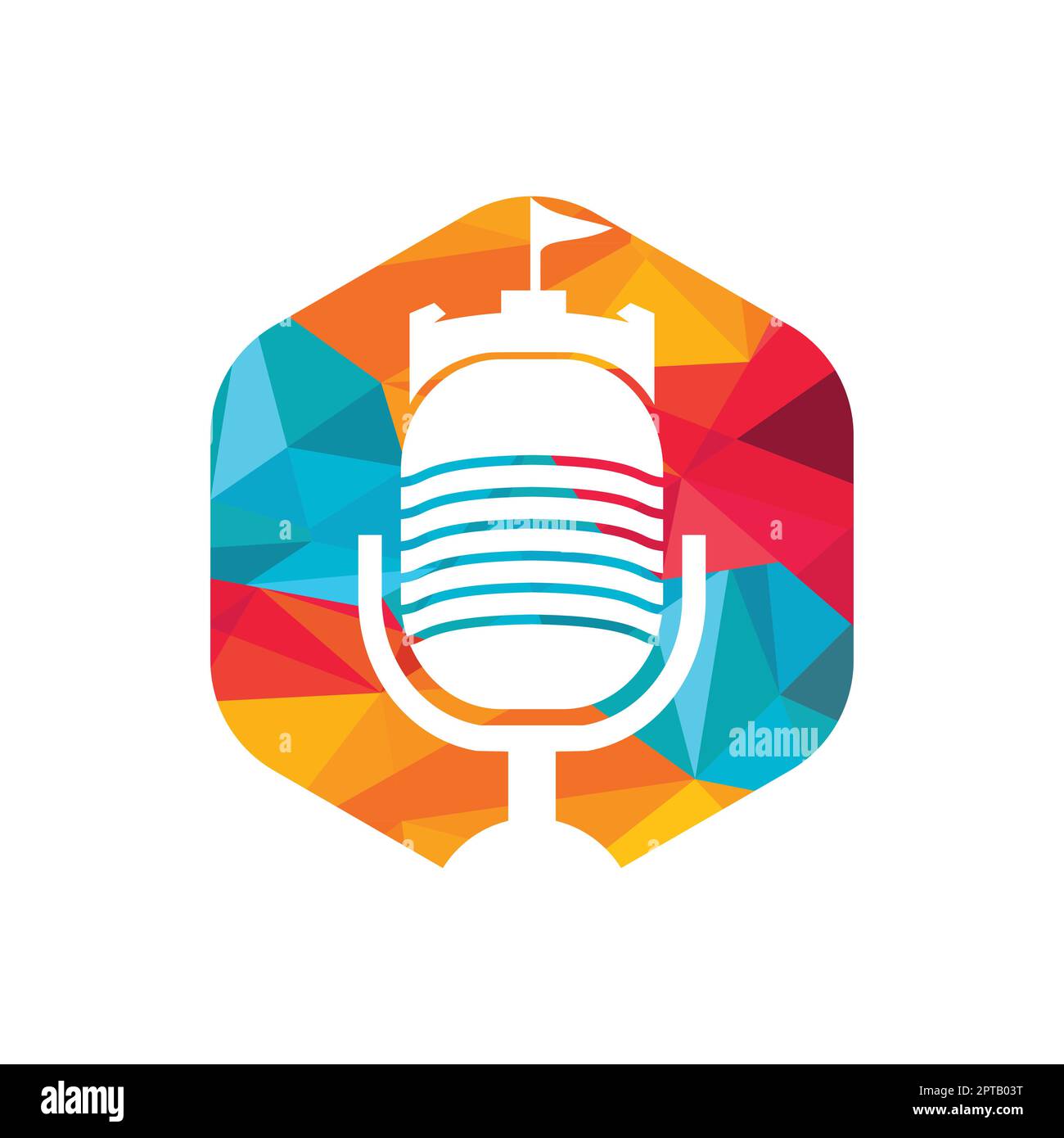 Castle podcast vector logo design. Fortress with microphone vector icon design. Stock Vector