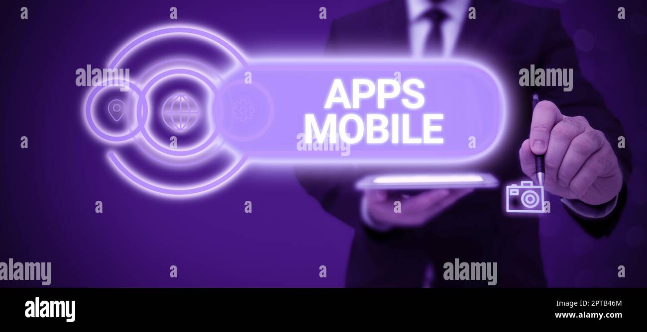 Sign displaying Apps Mobile, Business idea computer program designed to ...