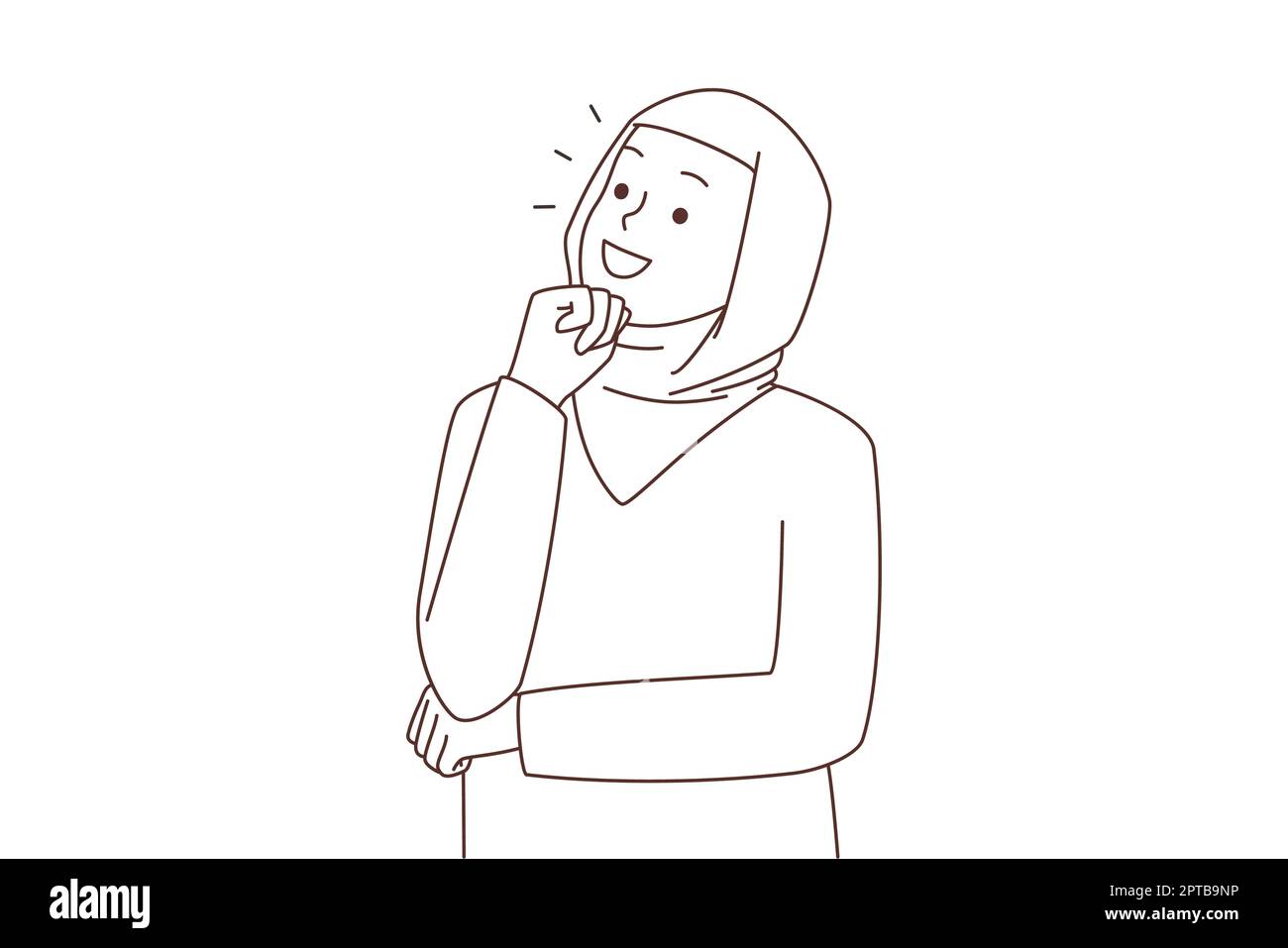 Pensive woman in hijab thinking solving problem. Smiling Arabic female ...