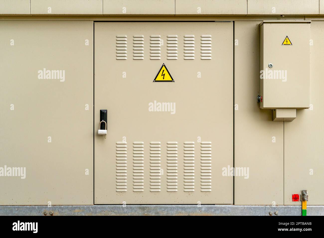 Outdoor electric cabinet doors as a background.Outdoor High voltage ...
