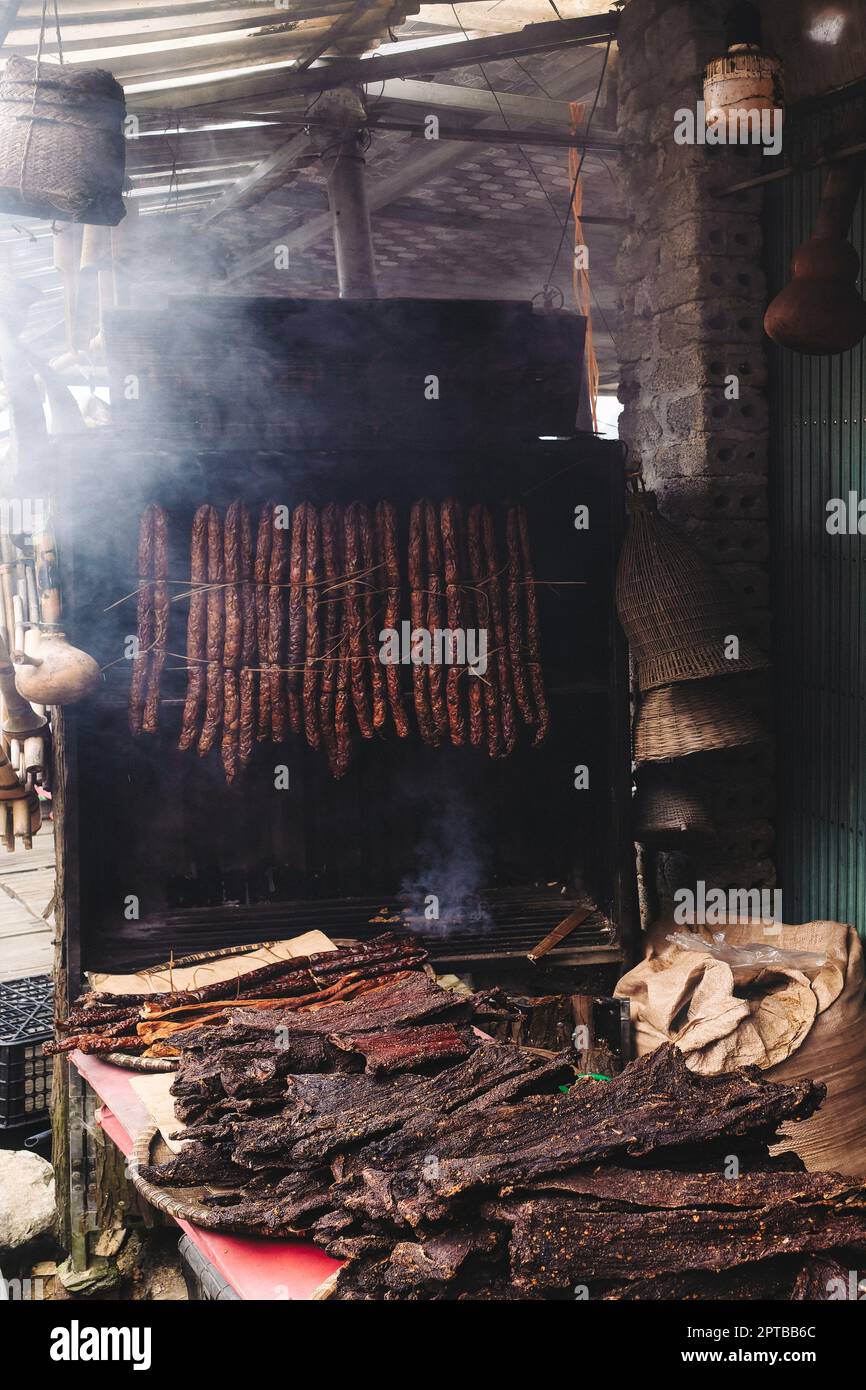 rustic traditional sausage smoking Stock Photo