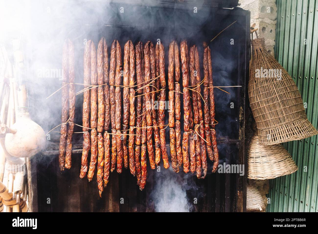 rustic traditional sausage smoking shack Stock Photo