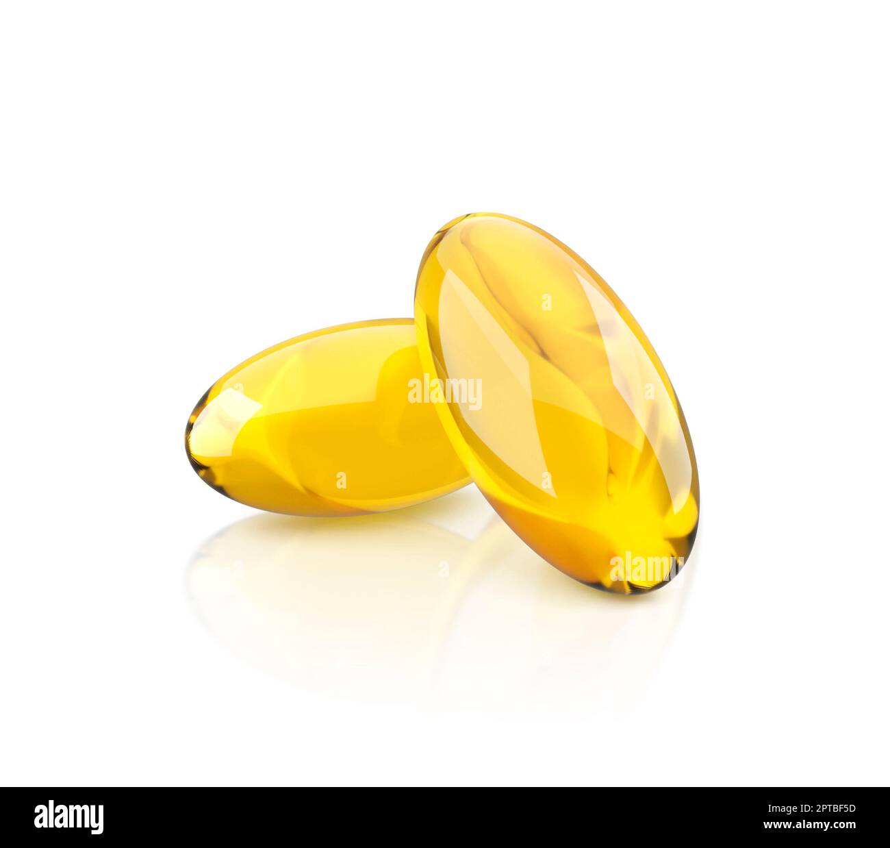Golden oil capsule of vitamin A, E, Omega 3 or collagen. Vector realistic mockup of medical pill with fish fat or organic cosmetic oil. Clear yellow t Stock Photo