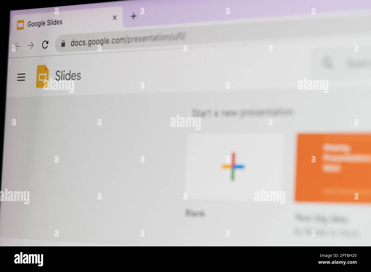 New york, USA - April 27, 2023: Google slides service on computer screen close up view Stock Photo