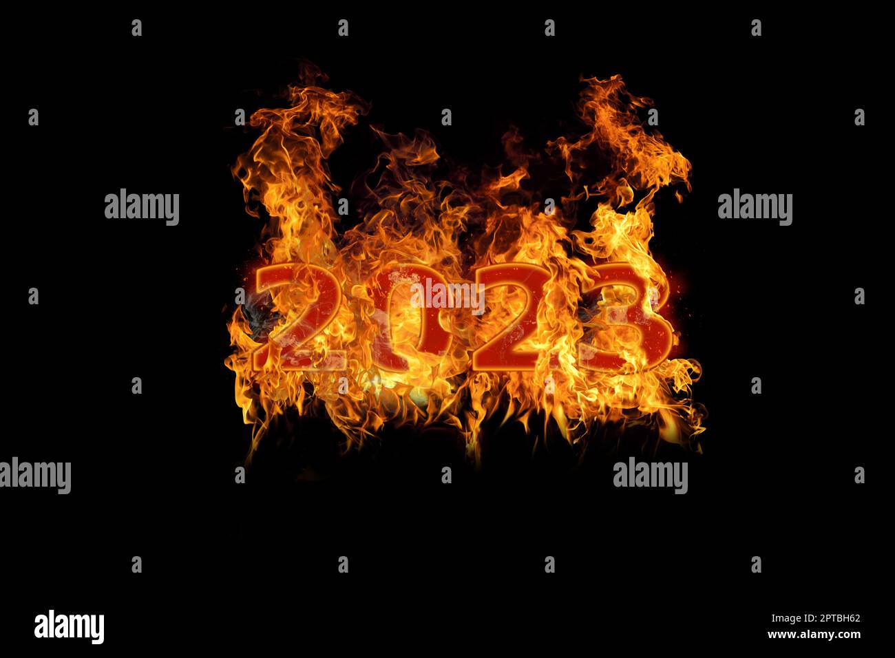 3D illustration New Year concept 2023 design with text fire design on ...