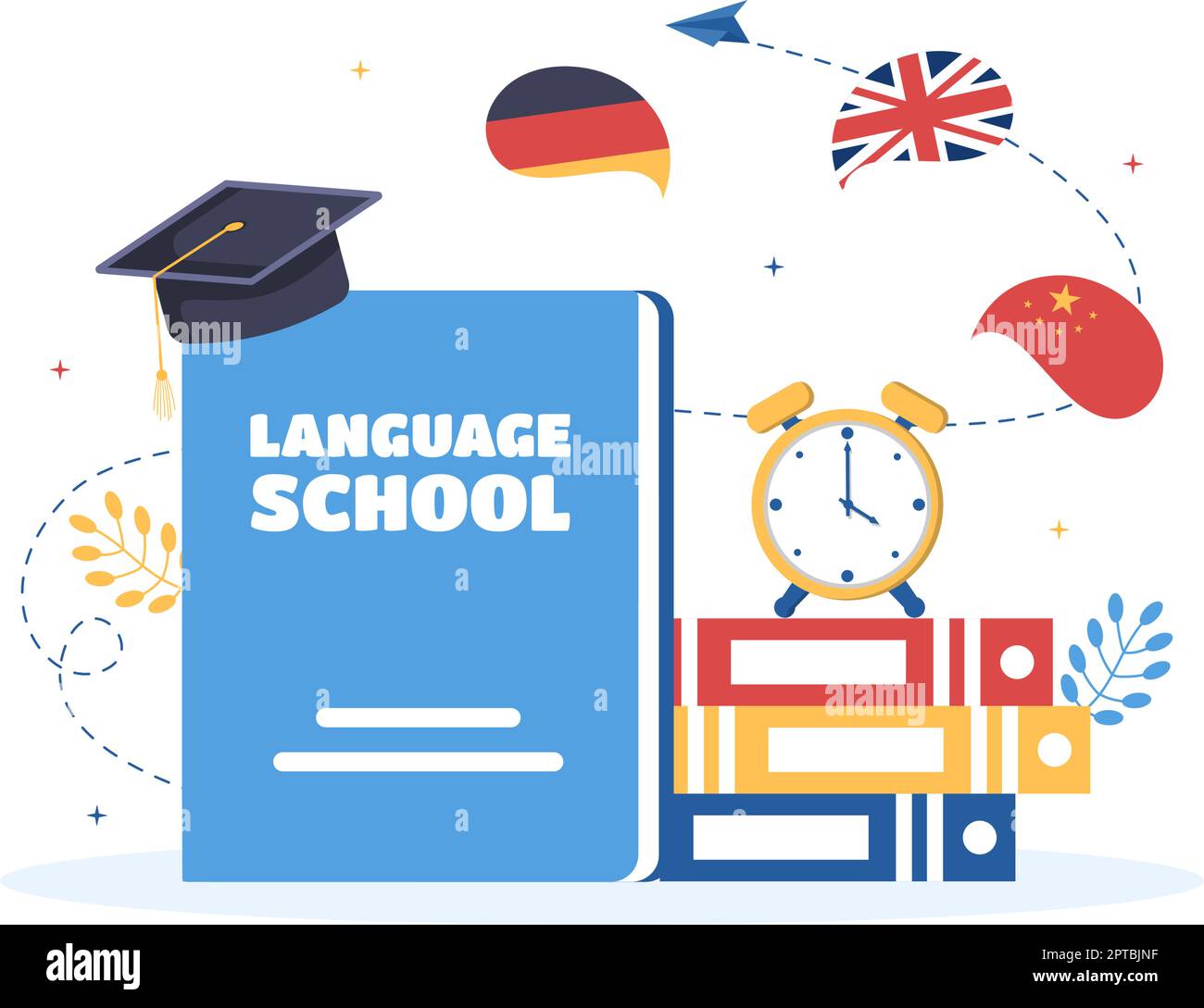 Language School Template Hand Drawn Cartoon Flat Illustration of Online ...