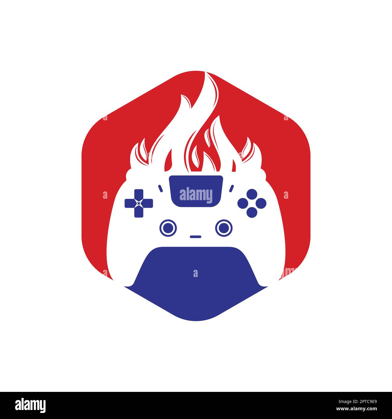 Furious gamer vector logo design. Keypad controller and fire flame vector icon design. Stock Vector