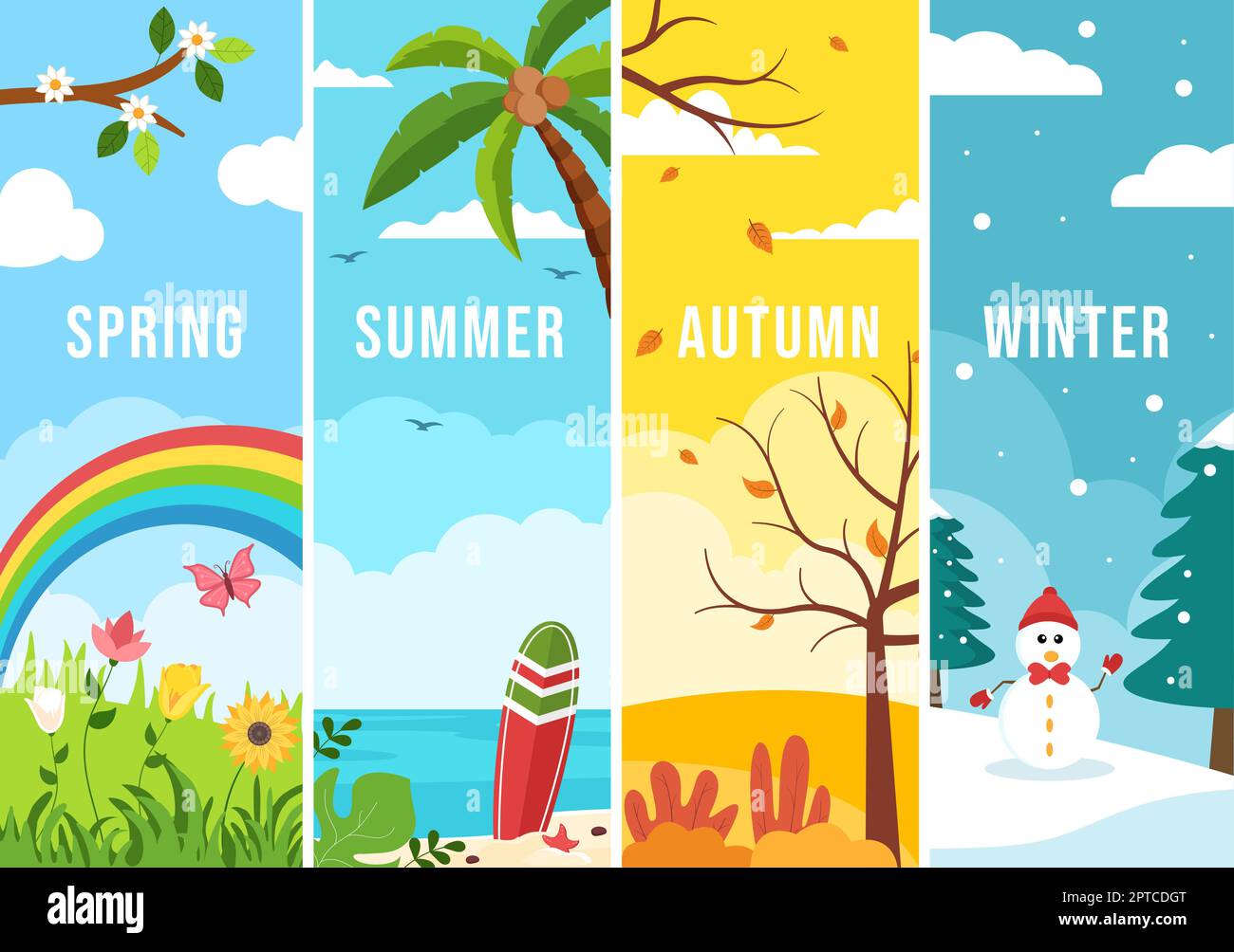 Scenery of the Four Seasons of Nature with Landscape Spring, Summer ...
