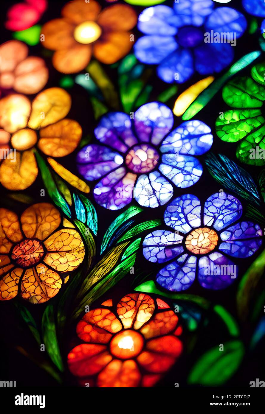 Colorful flower stained glass background. Modern decor illustration