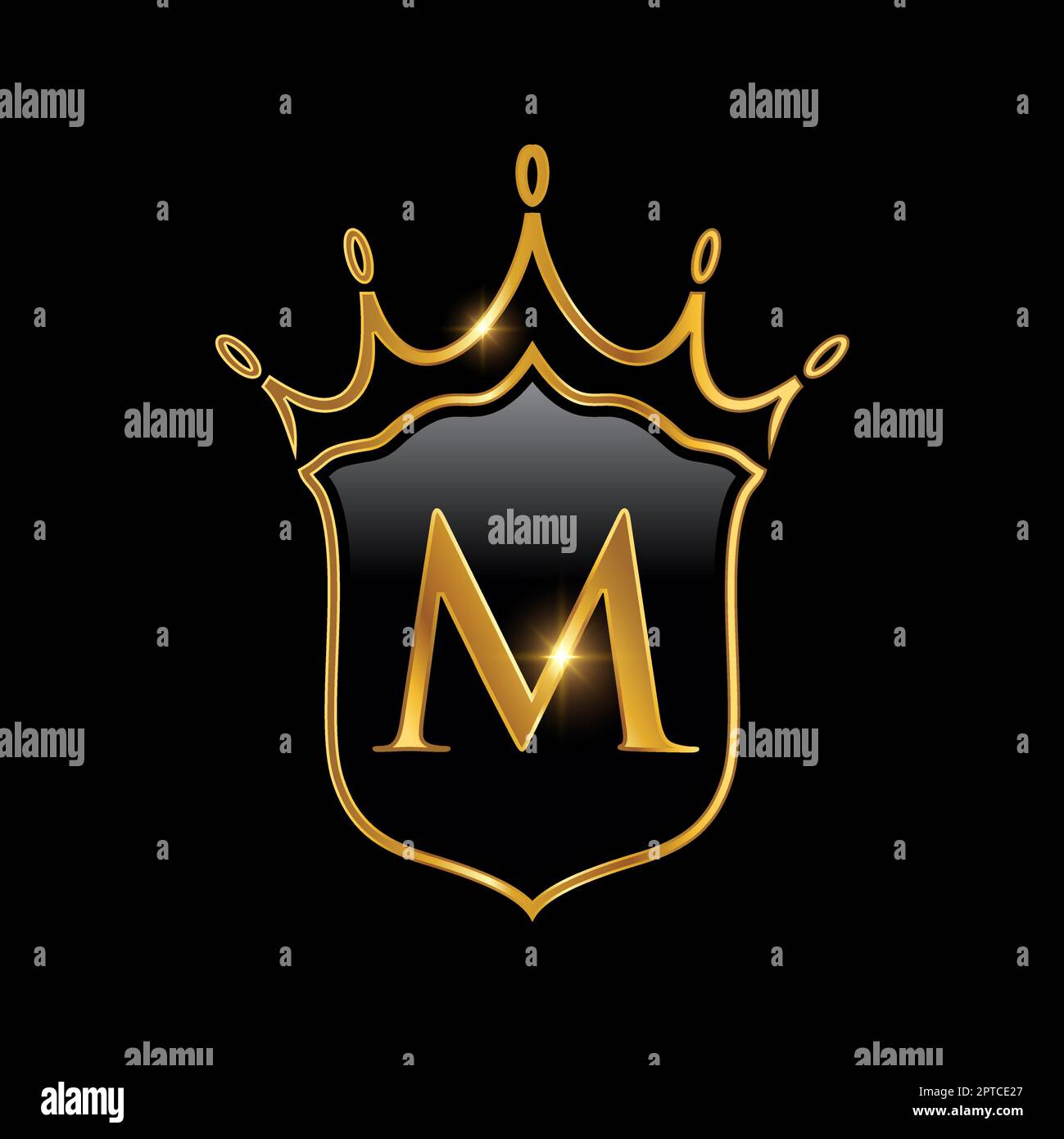 MM monogram logo with shield and crown style design template Stock Vector