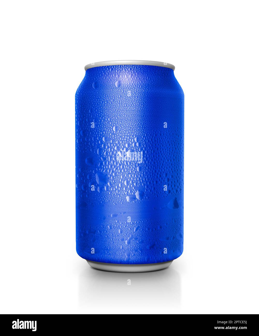 Blue aluminum cans with water droplets on a white Background Stock Photo