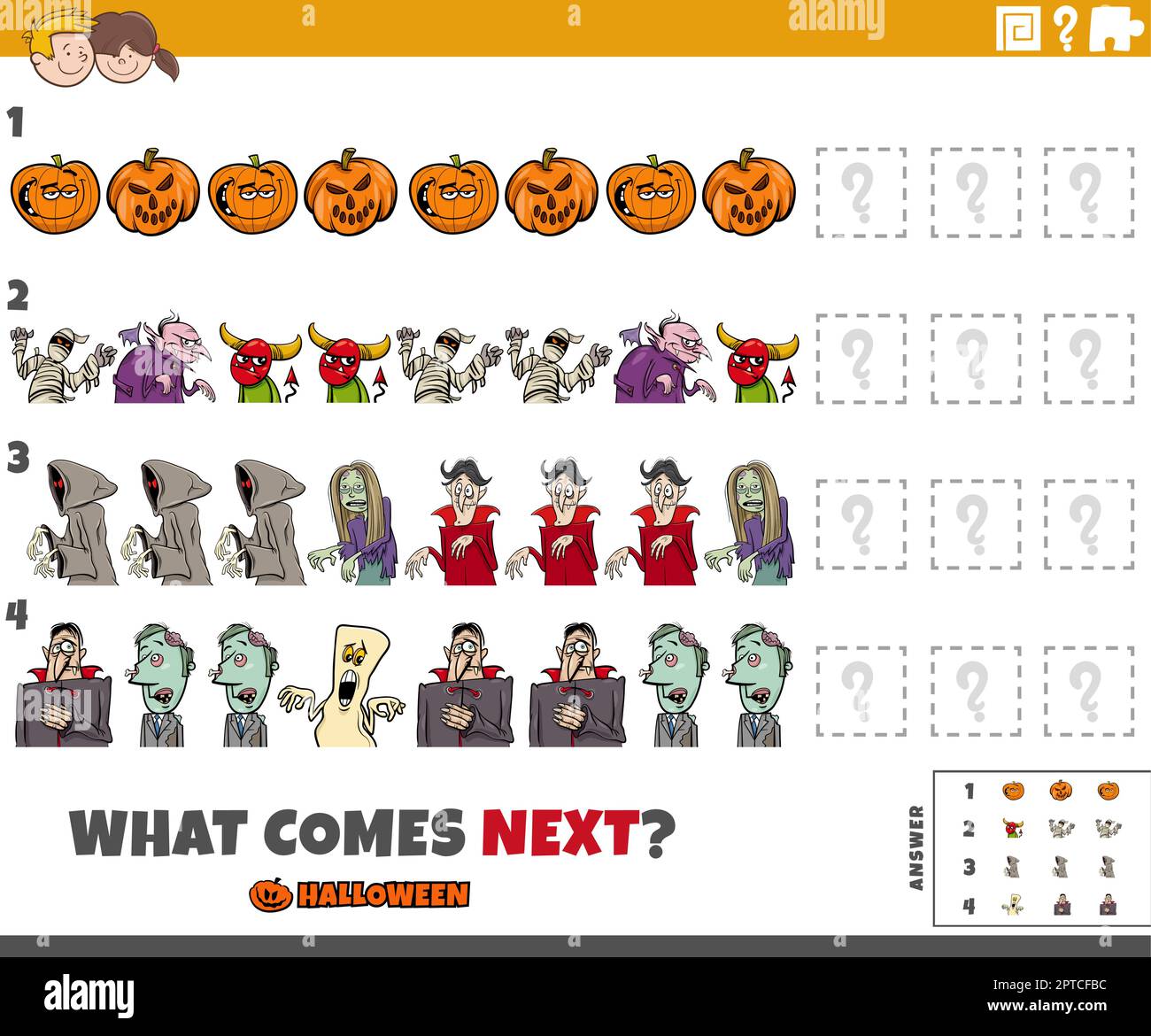 pattern task with cartoon Halloween characters Stock Vector Image & Art ...