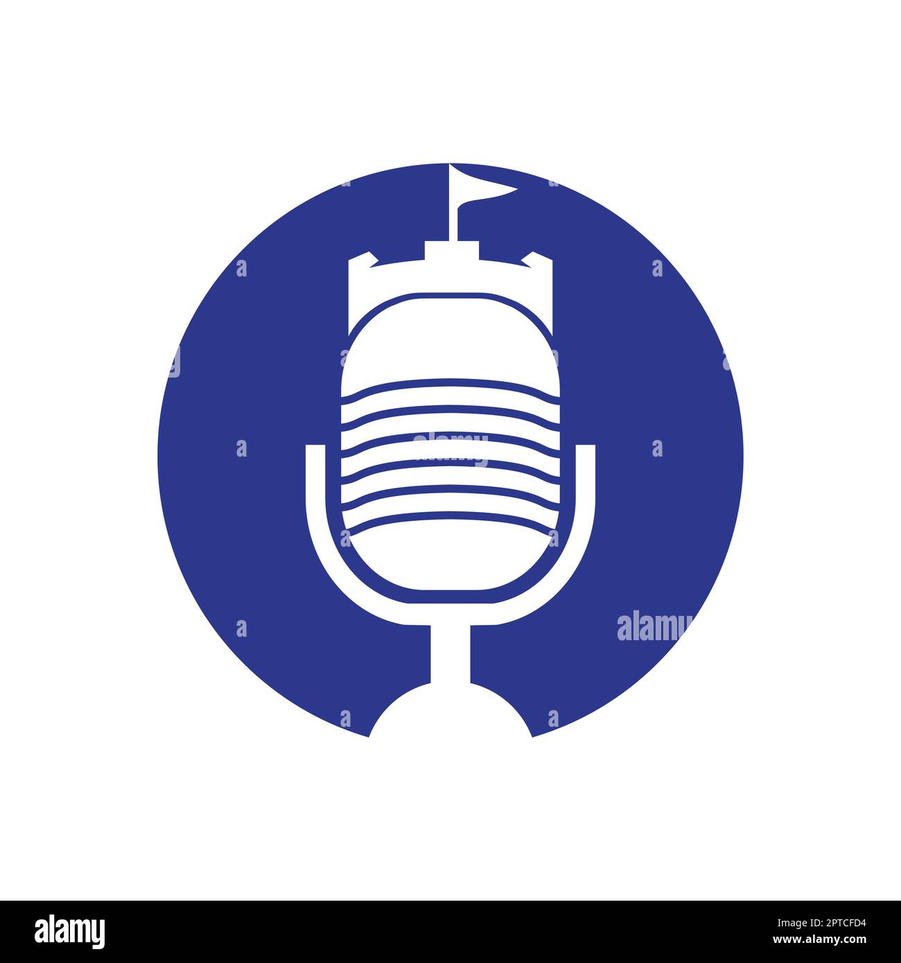 Castle podcast vector logo design. Fortress with microphone vector icon design. Stock Vector