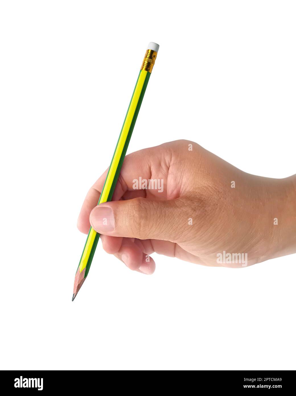 Isolated pencil in hand on a white background Stock Photo