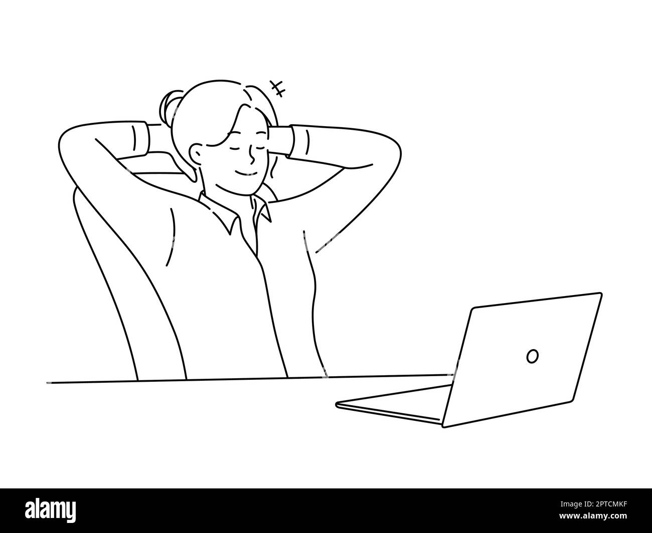 Happy businesswoman relax in chair in office distracted from computer