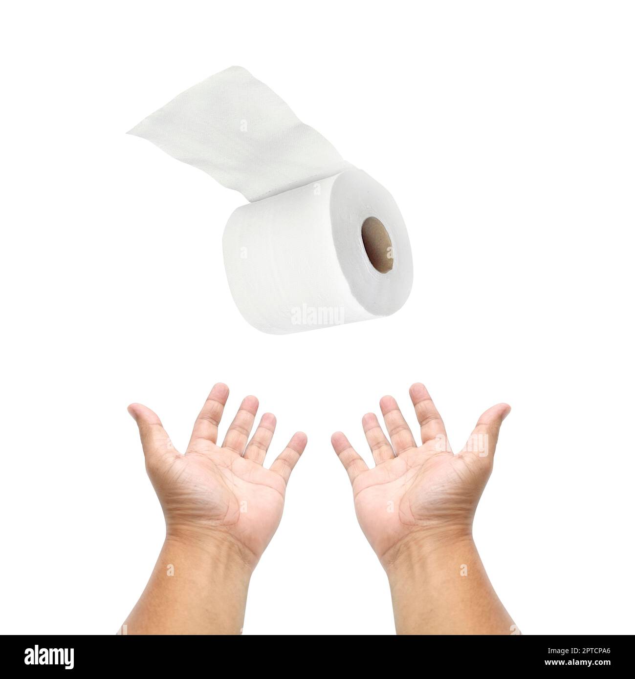 hand holding toilet paper over white background Stock Photo Alamy