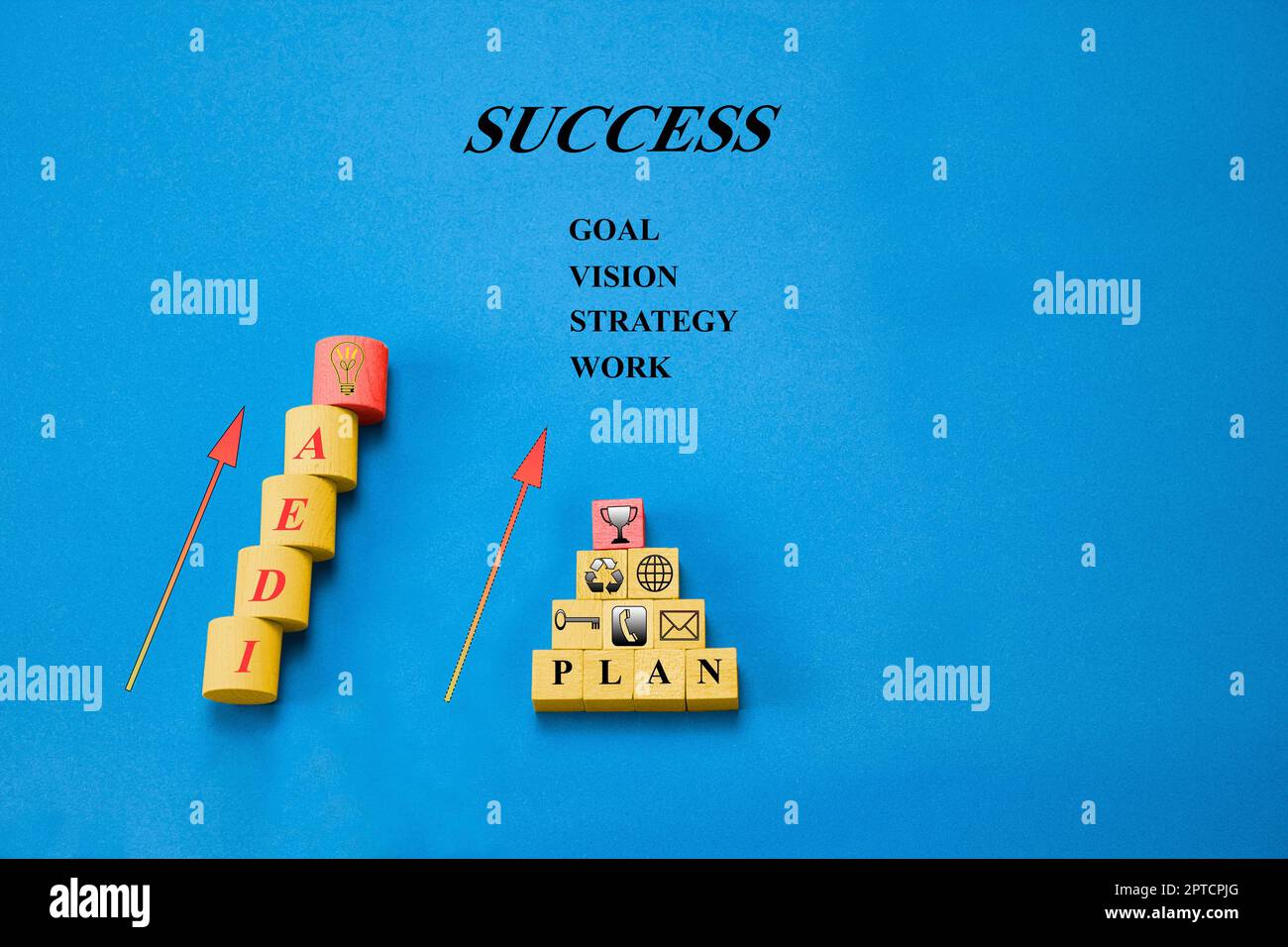 wooden blocks with drawn shapes showing the concept of business success ...