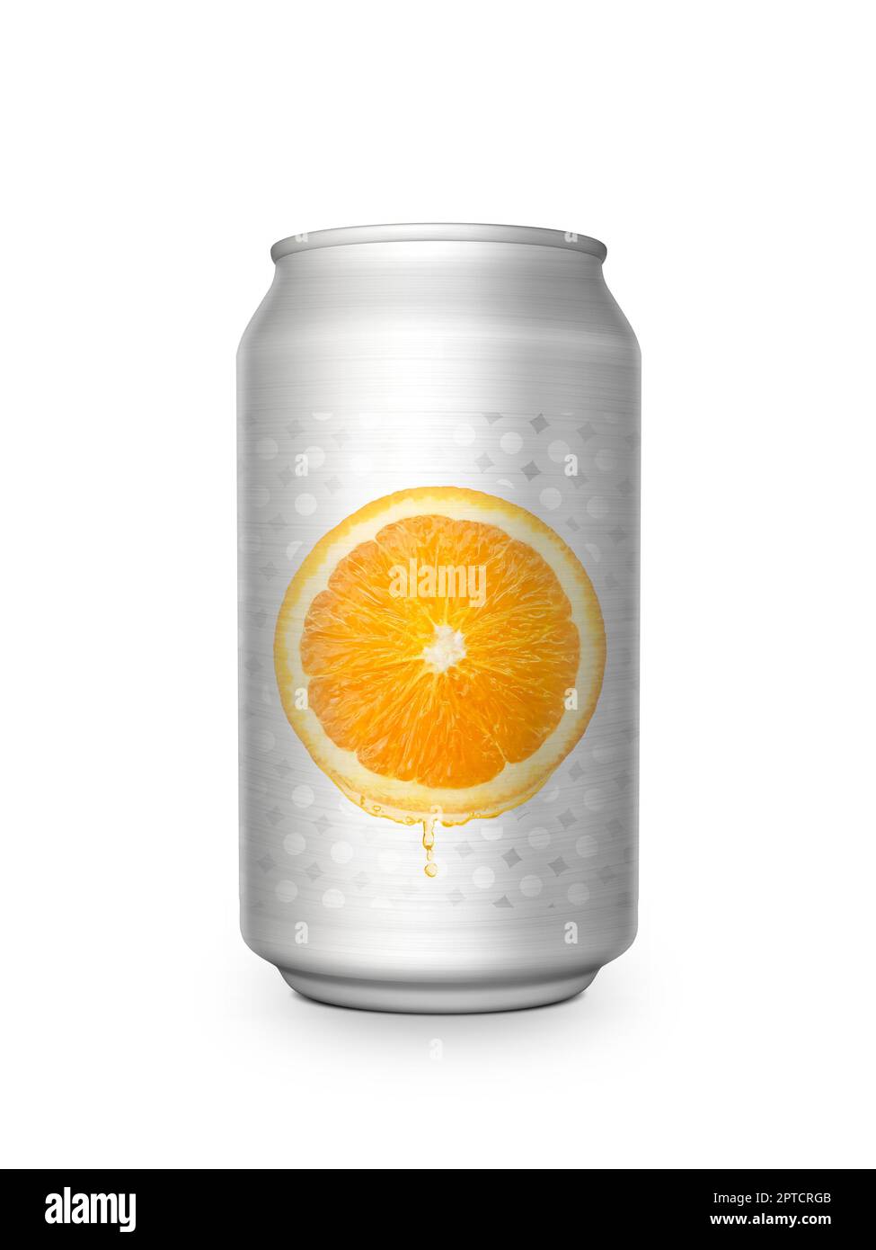 Orange juice soft drink in aluminum can on white background For design