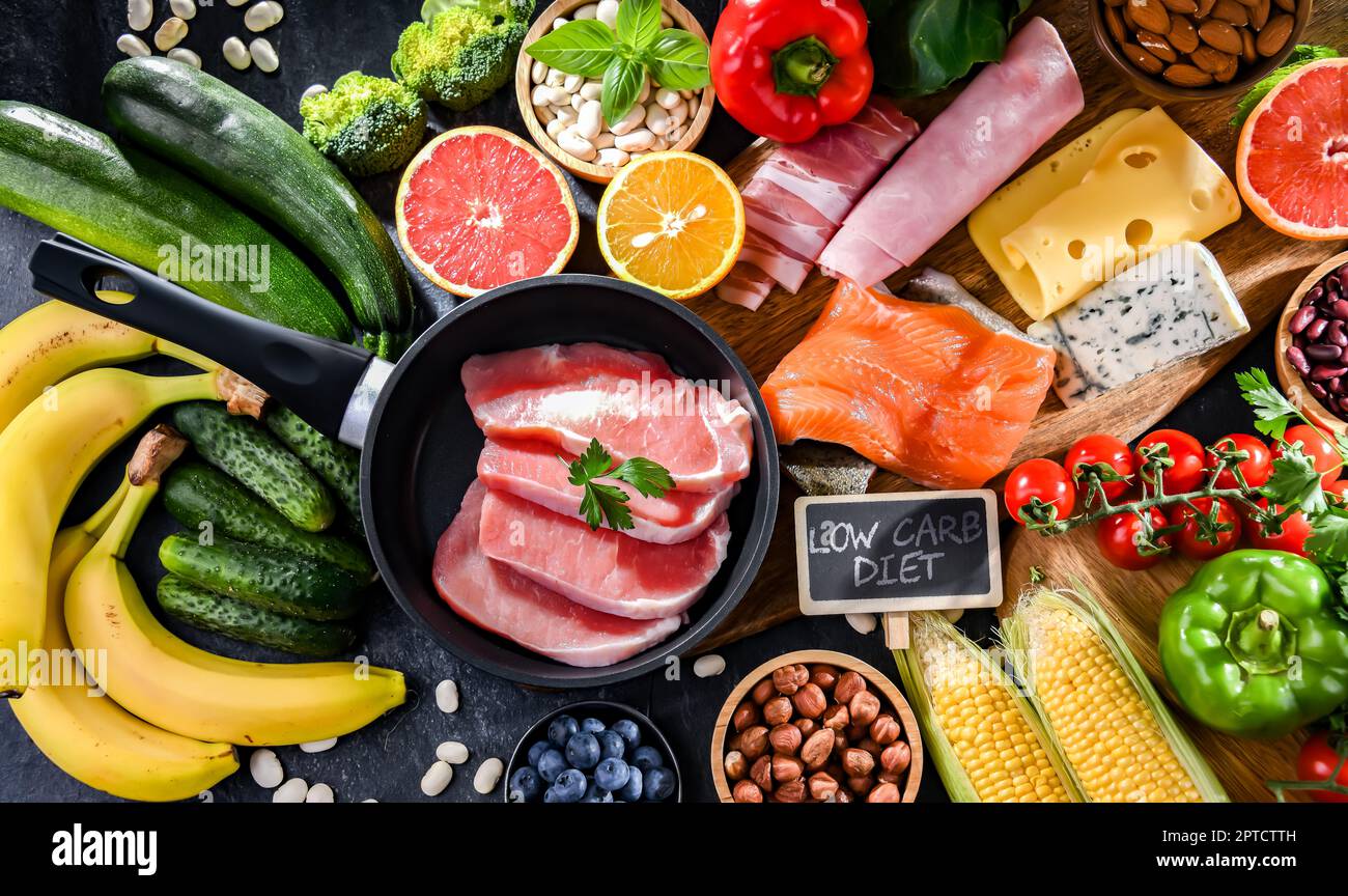 Low-carbohydrate diet products recommended for weight loss Stock Photo