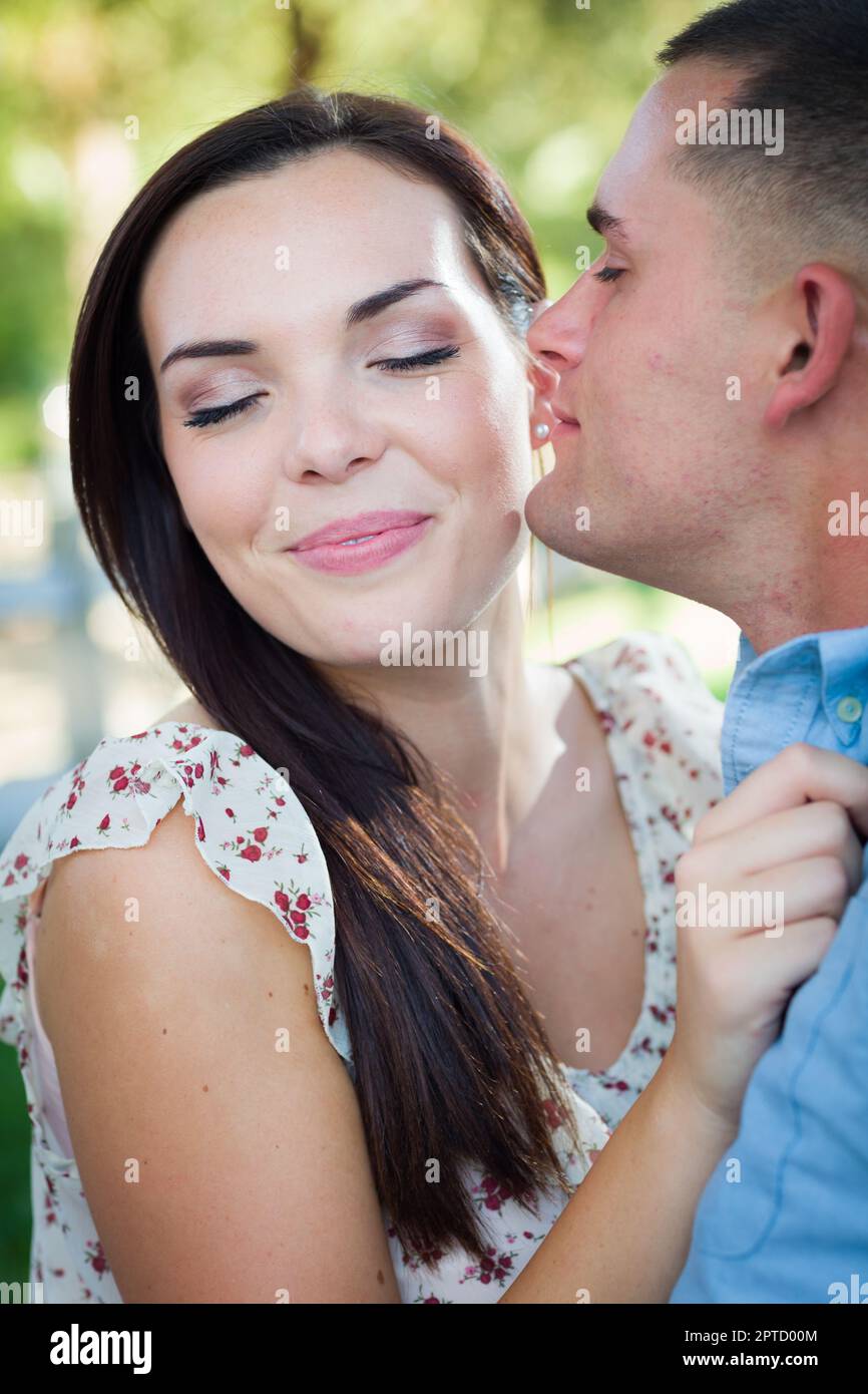 Happy Romantic Caucasian Couple Portrait in the Park Stock Photo - Alamy