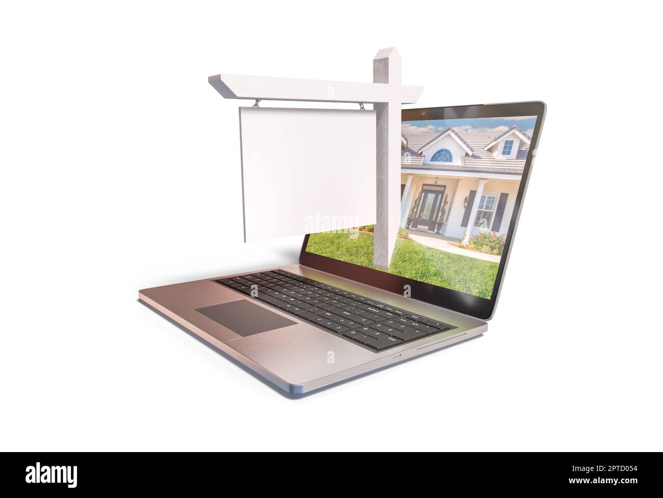 Blank Real Estate Sign Popping Out of Computer Laptop Screen Isolated