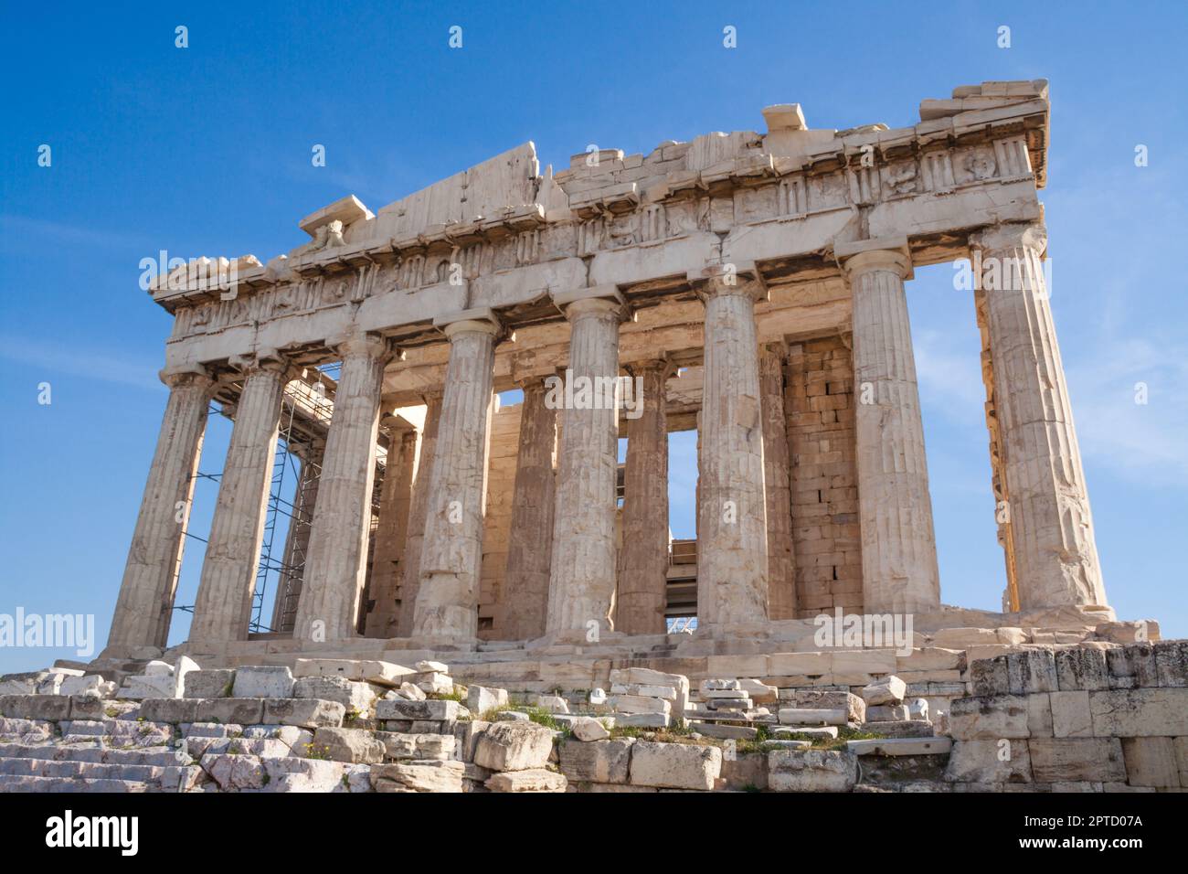 Parthenon on the Acropolis of Athens, Greece. The ancient Greek Parthenon is the main landmark of Athens. Stock Photo