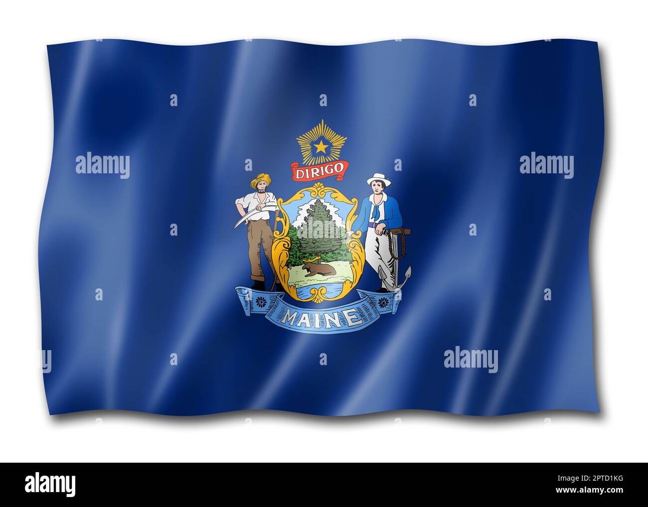 Maine flag, united states waving banner collection. 3D illustration