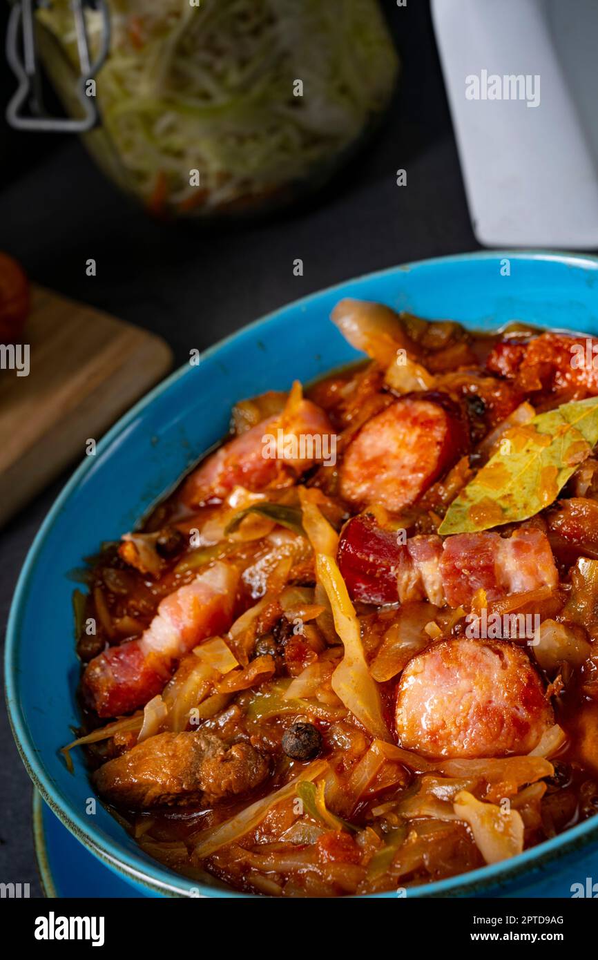 Polish bigos with sausage and mushrooms Stock Photo Alamy