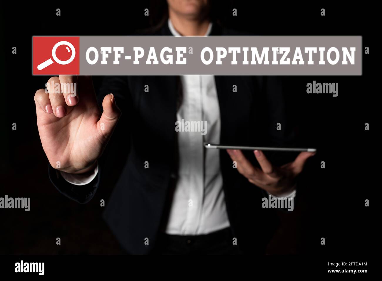 Sign displaying Off Page Optimization, Business overview Website External Process Promotional Method Ranking Stock Photo
