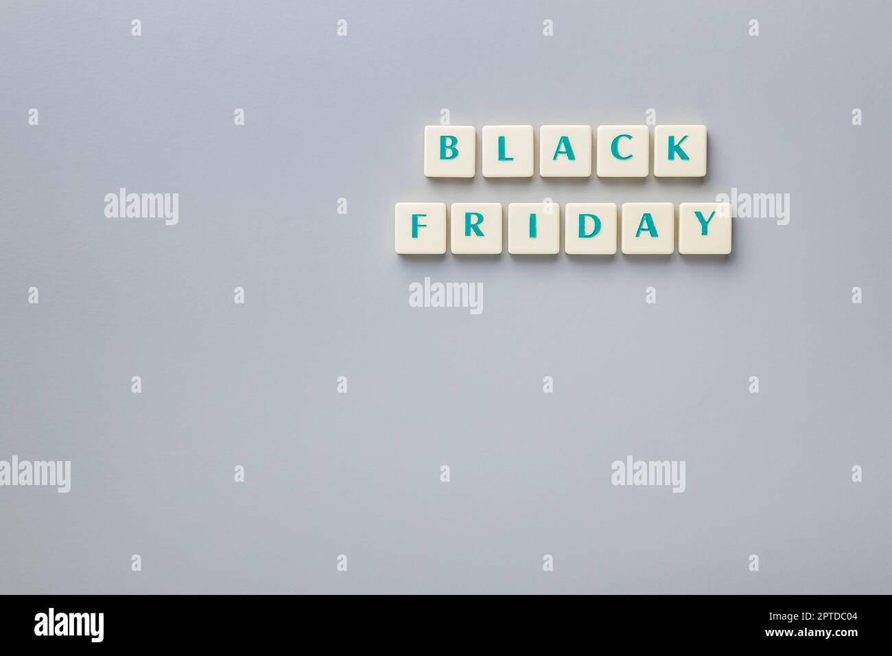 Black friday text on the gray background. Top view. Stock Photo